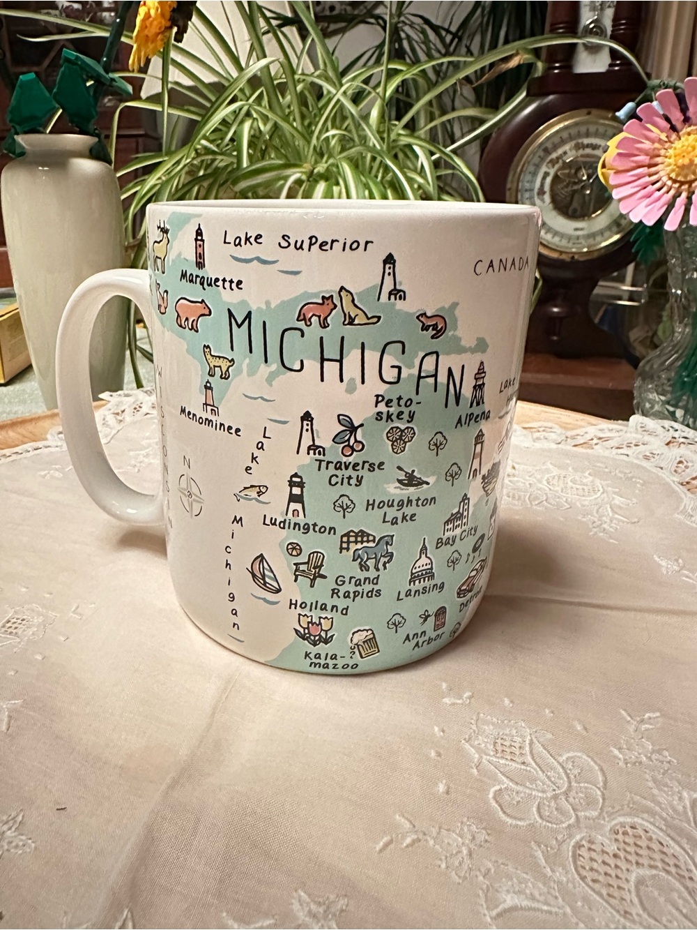 222 Fifth My Place Michigan Oversized Mug Map Coffee Cup Fine China 5”